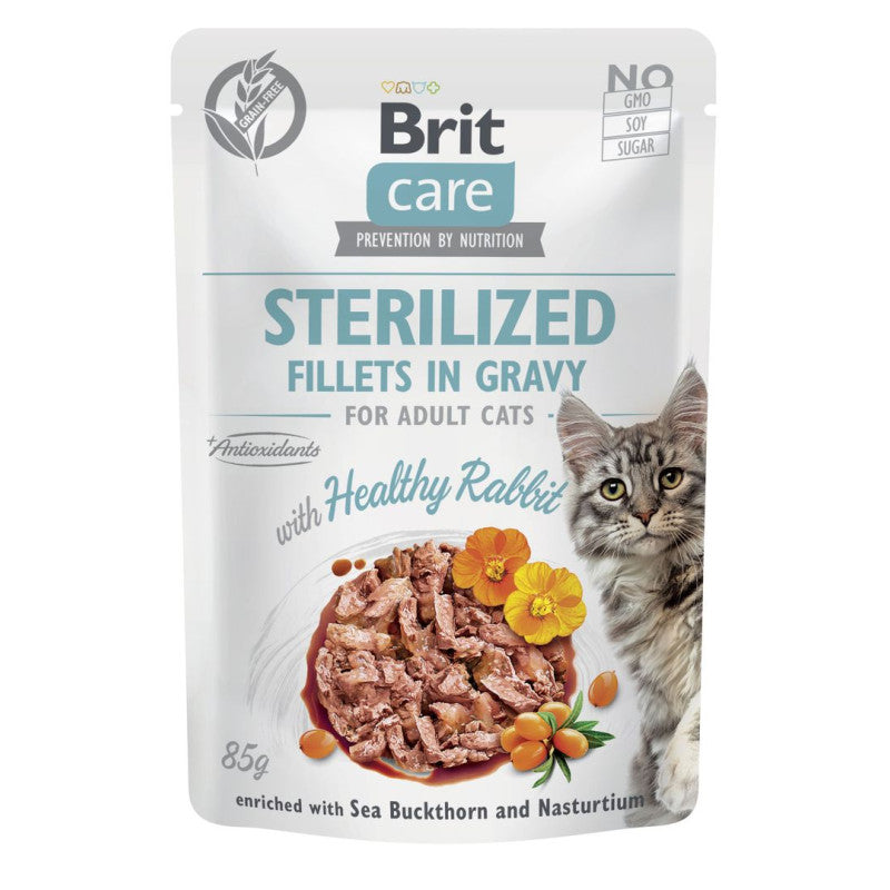 BRIT CARE - POCHON CHAT STERILISE FILET LAPIN  85G