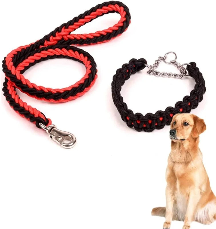 LAISSE AVEC COLLIER POUR GRAND CHIENS ROUGE ET NOIR