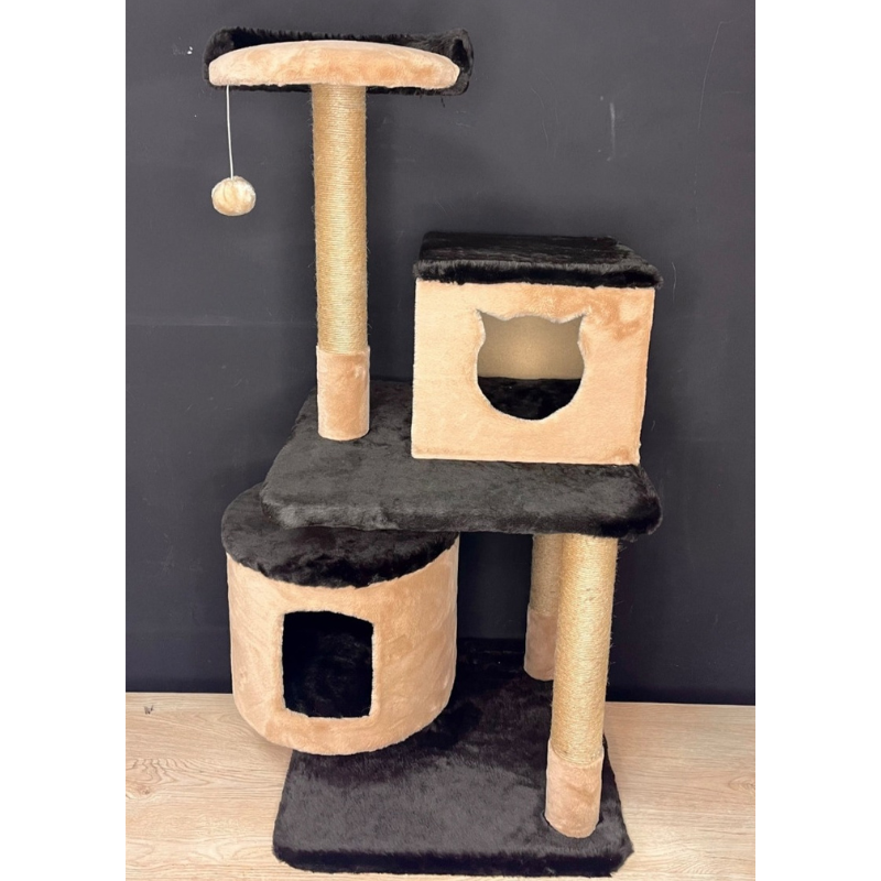 CHAGATÉ - BELLA - ARBRE A CHAT - BEIGE ET NOIR AVEC 2 NICHES 115CM