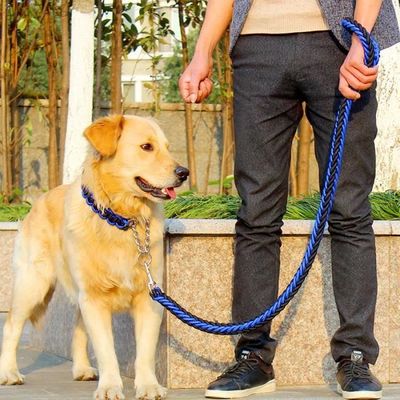 LAISSE AVEC COLLIER POUR GRAND CHIENS NOIR ET BLEU