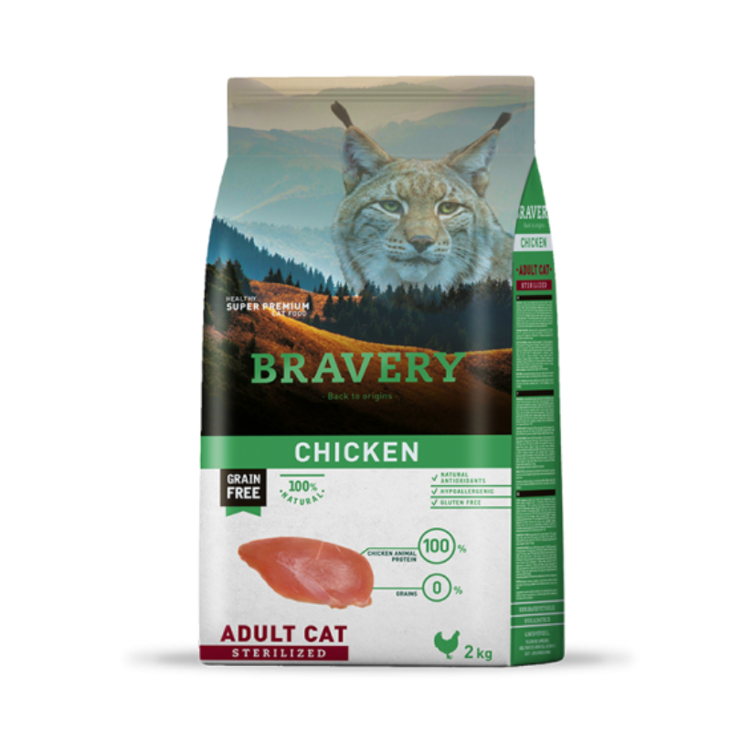 BRAVERY - CHAT ADULTE STÉRILISÉ AU POULET  2 KG