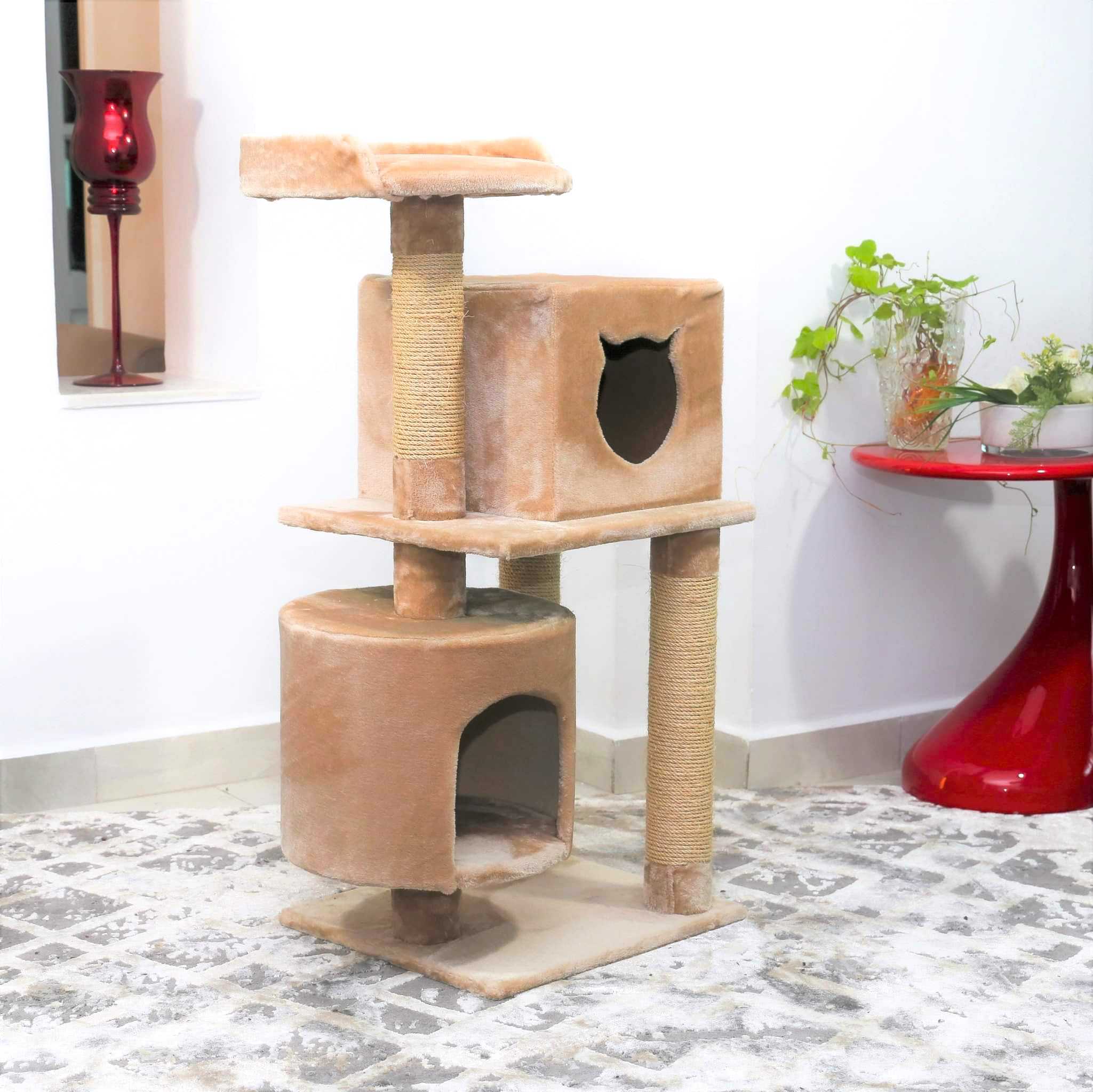 CHAGATÉ - BELLA - Arbre a Chat - BEIGE AVEC 2 NICHES 50x50x115CM