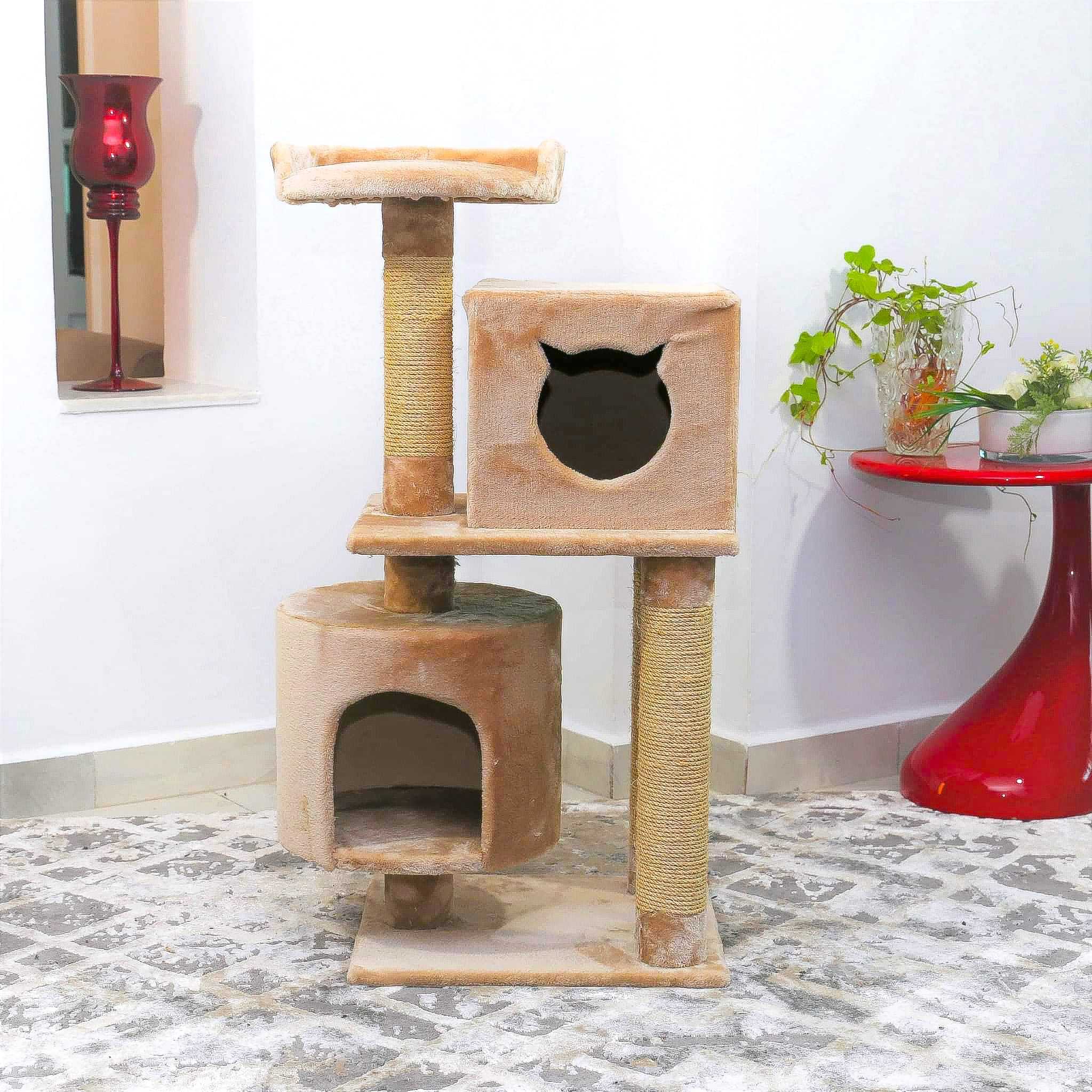 CHAGATÉ - BELLA - Arbre a Chat - BEIGE AVEC 2 NICHES 50x50x115CM